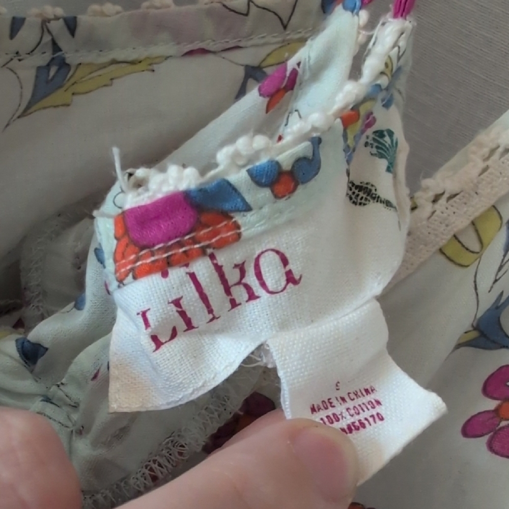 White Floral Handkerchief Hem Sundress with Pink Trim - Picture 3 of 3